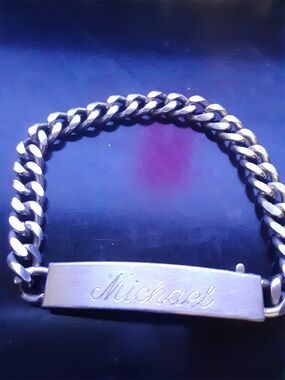 Michael Engraved Silver-Tone Curb Chain ID Bracelet - Men's Accessory